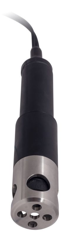 Horiba 9552-50D galvanic oxygen sensor for handheld meters of the LAQUA 200 series Horiba 9552 50D galvanischer Sauerstoffsensor, Seitenansicht mit integriertem Temperatursensor, robustes Kunststoffgehäuse, 5m Länge