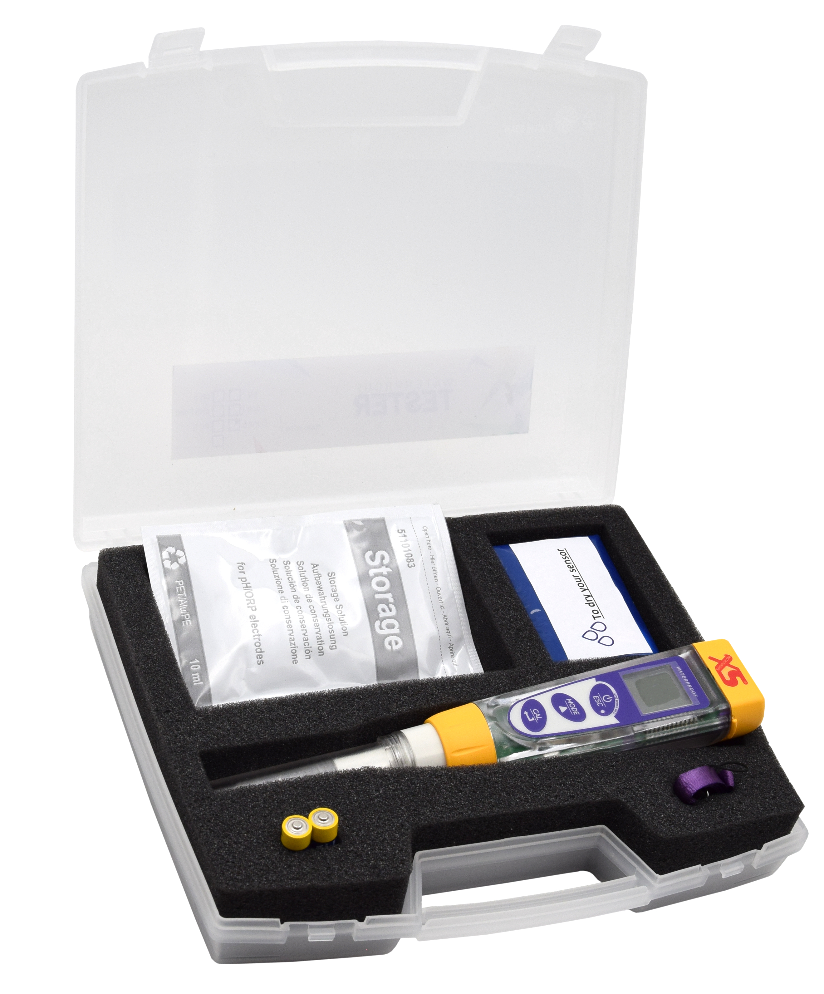 offenes ORP 5 Koffer mit sichtbaren Tester, Flüssigkeiten und anderem Zubehör 