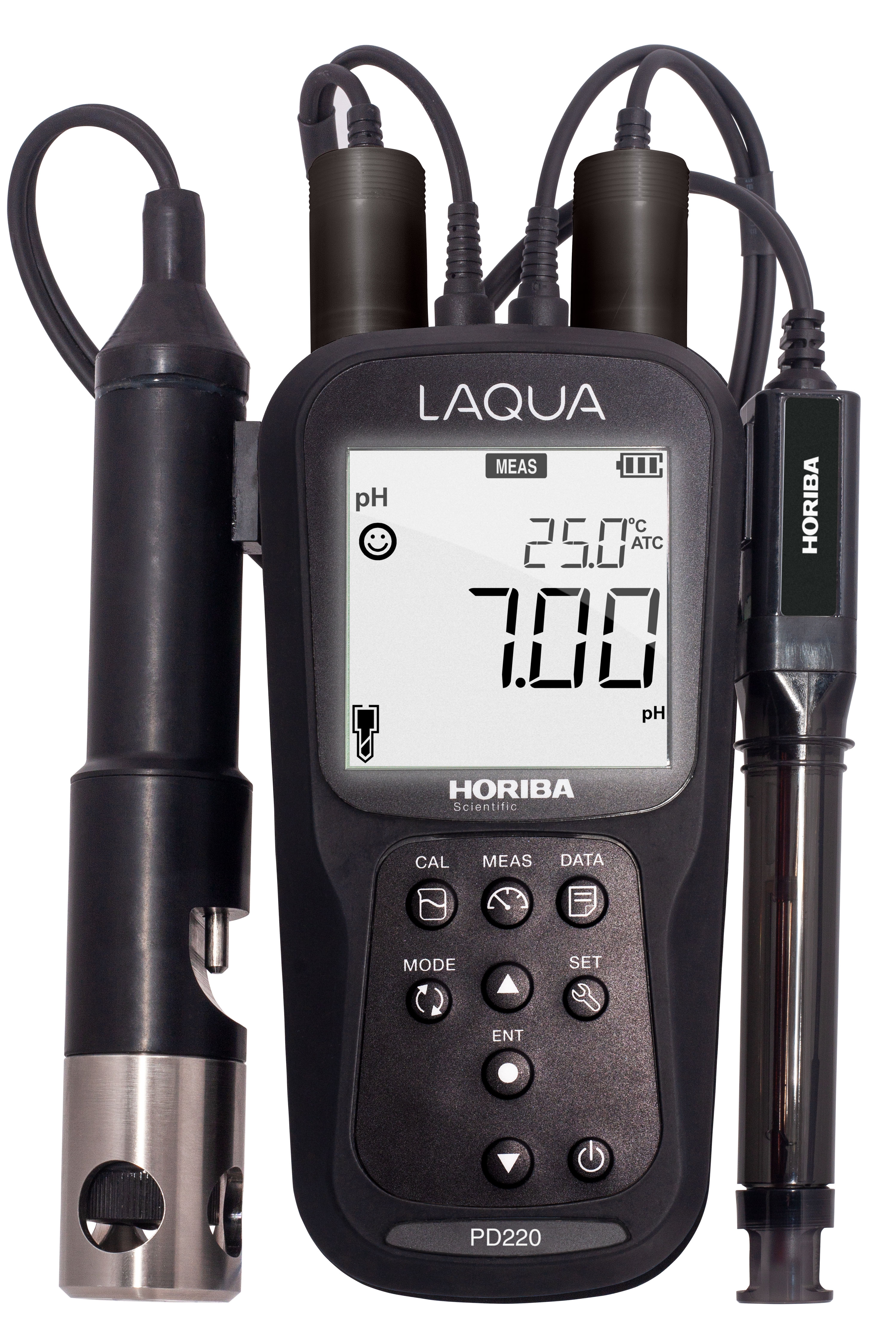Horiba LAQUA PD220-Kit pH, ORP, Dissolved Oxygen and Temperature hand-held meter with GLP- compliant data storage and print function in the analysis measuring case