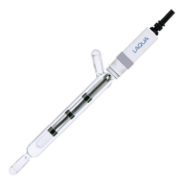 Horiba 3562-10D, conductivity measuring cell (flow type) Horiba 3562-10D Leitfähigkeitsmesszelle Durchflusstyp mit Glaskörper Frontansicht, für den allgemeinen Gebrauch