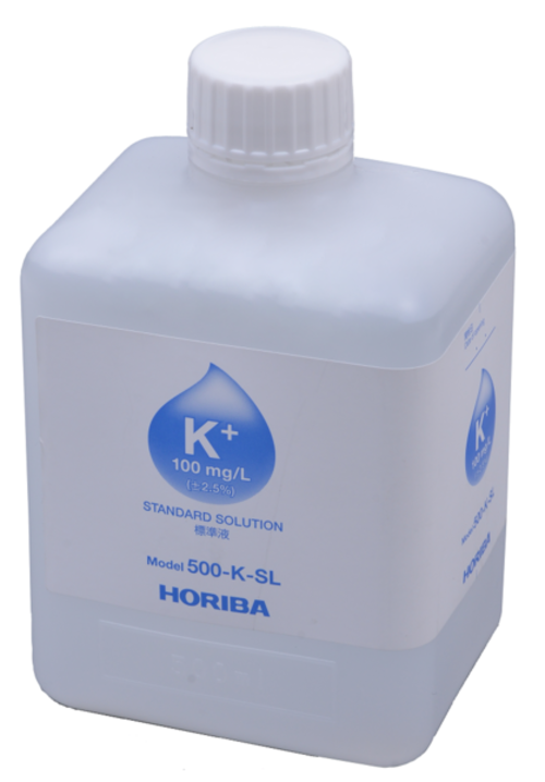 Horiba Kalium-Ionenstandard 500 ml Flasche vorn, klare Messlösung für Labor