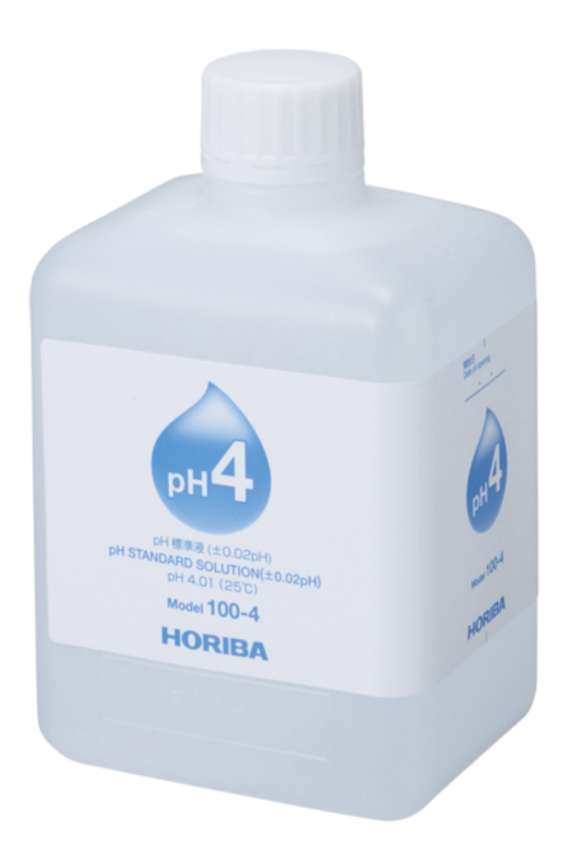 Horiba 100-4 pH 4.01 standard solution (500ml) Horiba Standardlösung pH 4.01, transparente Flasche mit gut lesbarem Etikett, für Kalibrierung von pH-Messgeräten
