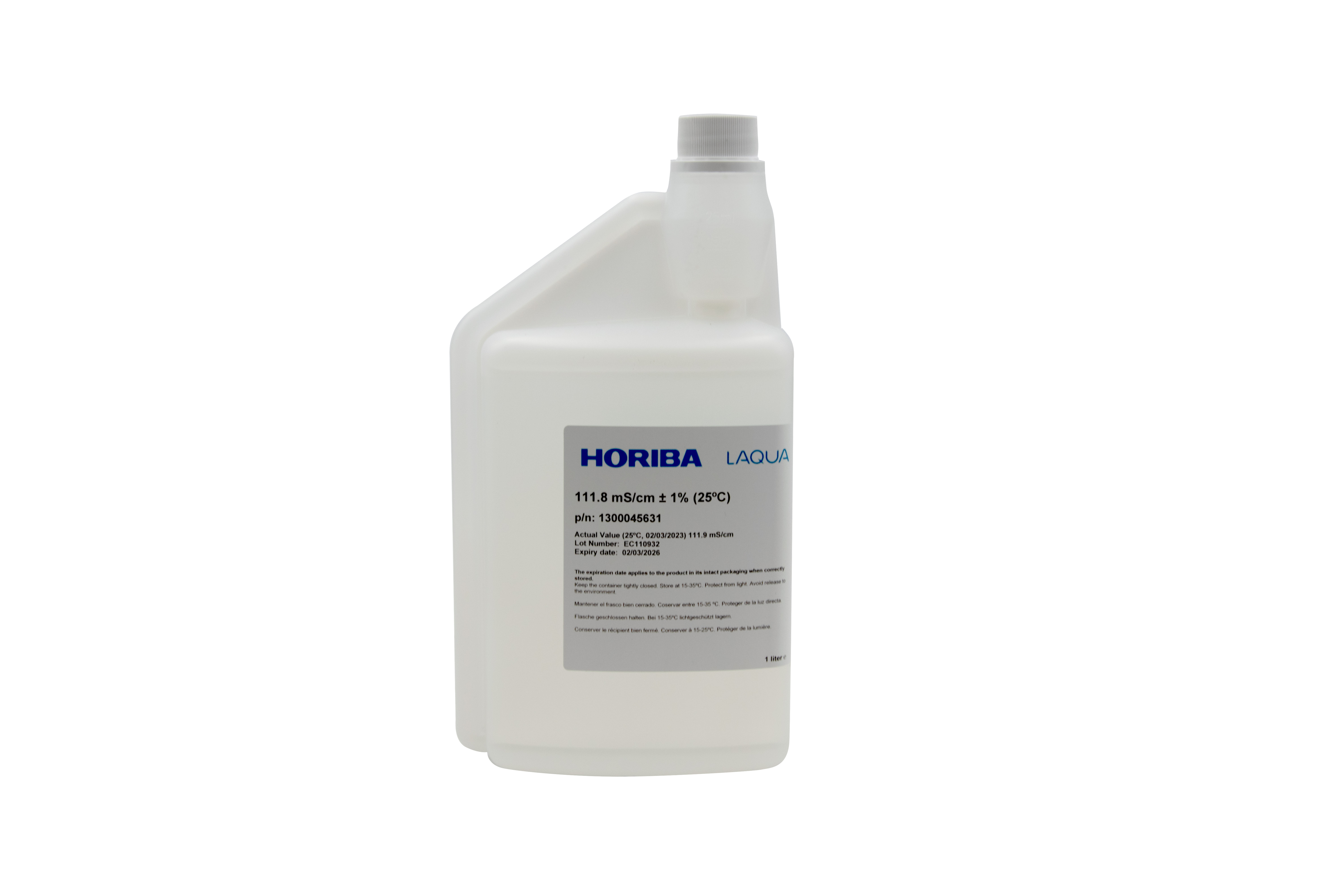 HORIBA 111.8 mS/cm Leitfähigkeitskalibrierlösung 1000 ml Frontansicht Flasche