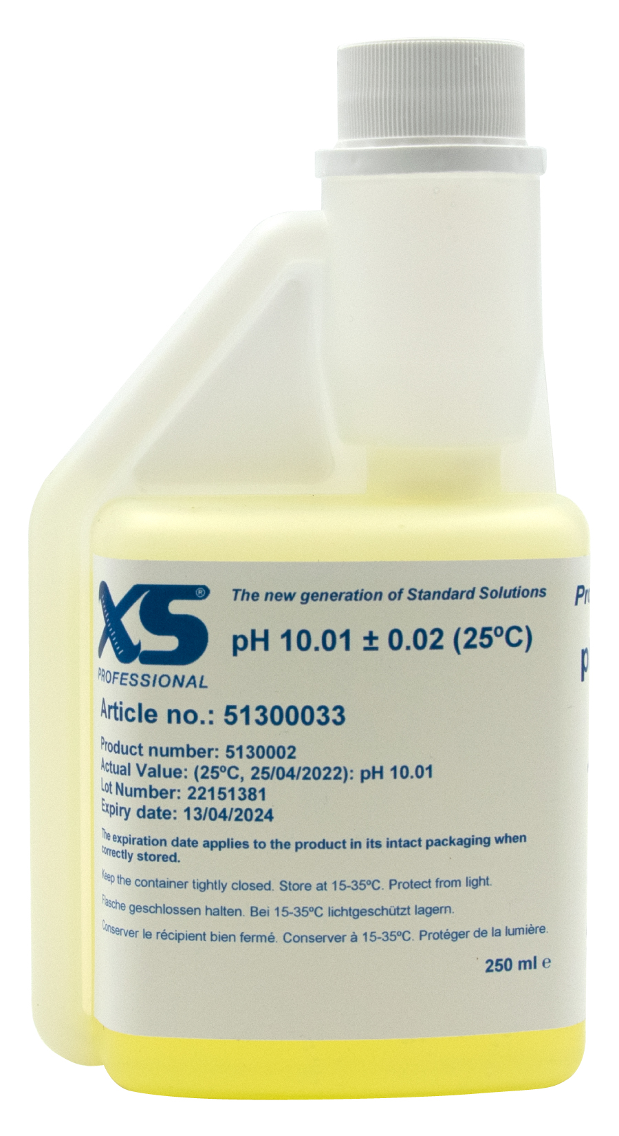 XS Professional pH 10.01 (±0.02pH @25°C) - 250ml pH buffer solution with DAkkS certificate