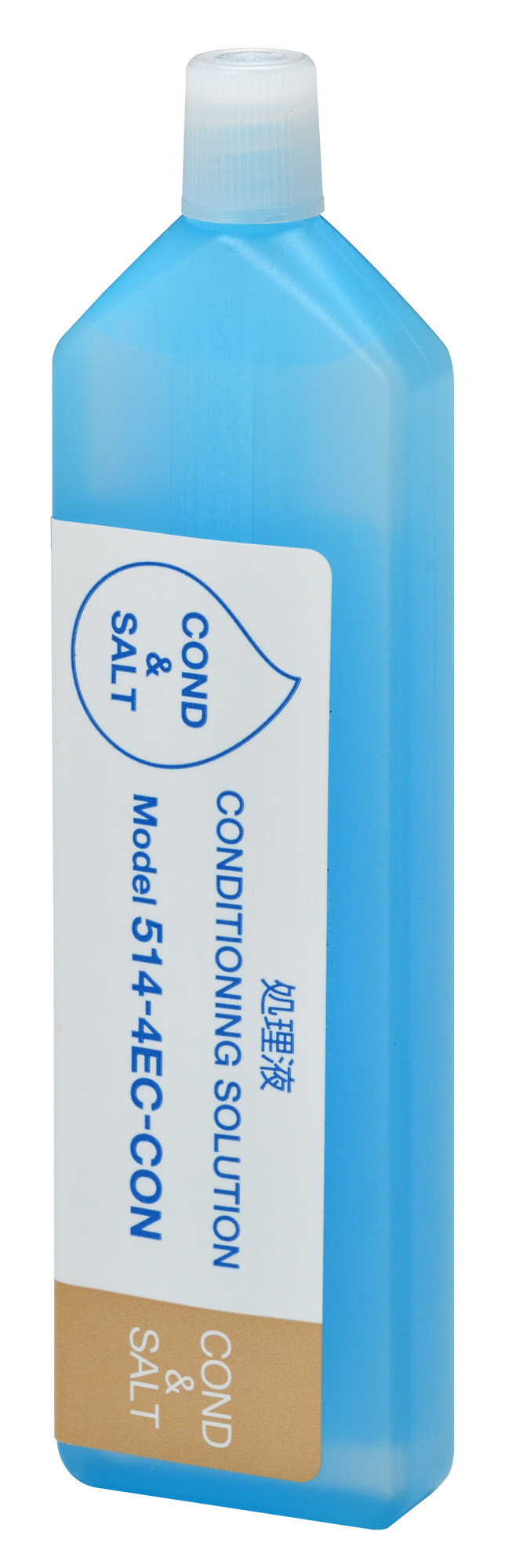 A bottle of Horiba conditioning solution for conductivity and salinity sensors is shown. The pack contains 6 bottles, each containing 14 ml, for use exclusively with the 4EC and 4ECSalt Pocket testers (our item number 896095).