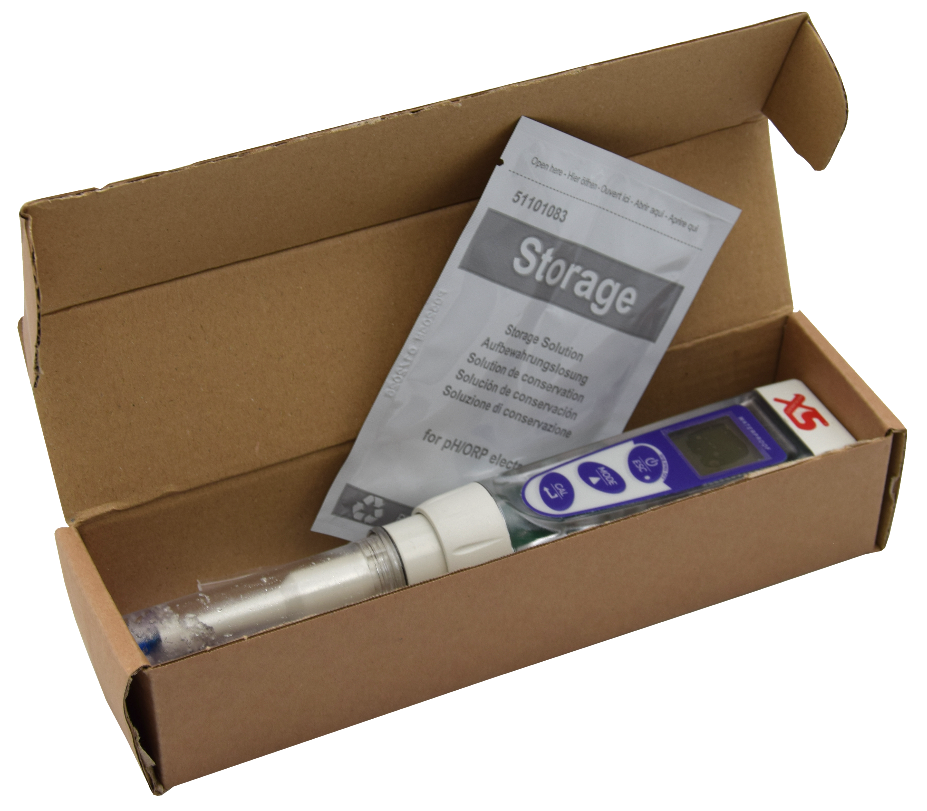 pH Food Tester in Verpackung mit einer Storage Lösung