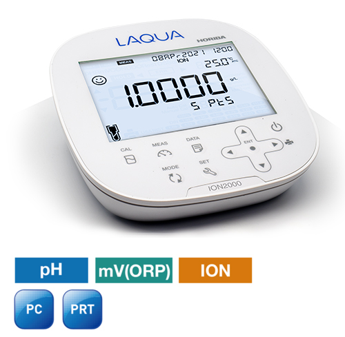 Horiba LAQUA ION2000 Laboratory Table Meter Multiparameter Horiba LAQUA ION2000 Tischgerät Frontansicht Display mit Messwert und Menüinformationen