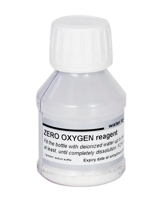 XS Standard Zero Oxygen Powder, transparent bottle with white screw cap and label for single use
