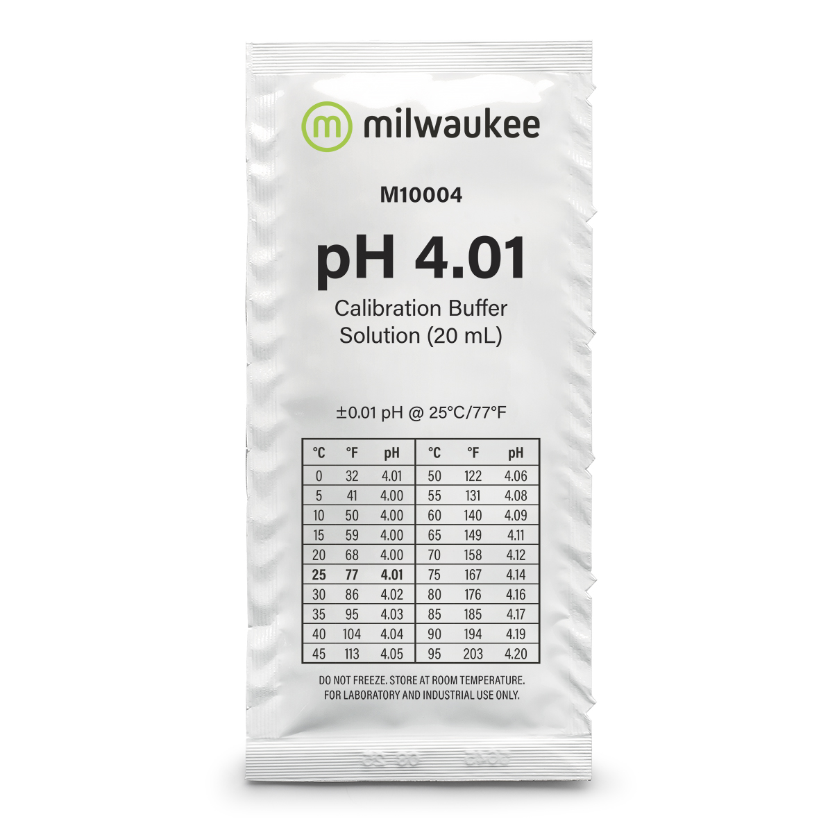 Milwaukee M10004B pH 4.01 calibration solution in a sachet, 25 sachets á 20ml