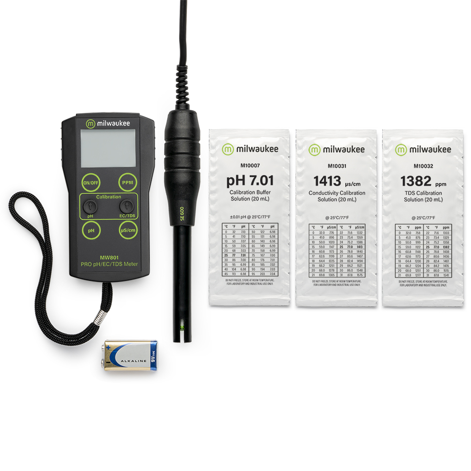 Milwaukee MW801 PRO Set mit Gerät, Kabel und Kalibriermittel, handliches Kombimessgerät
