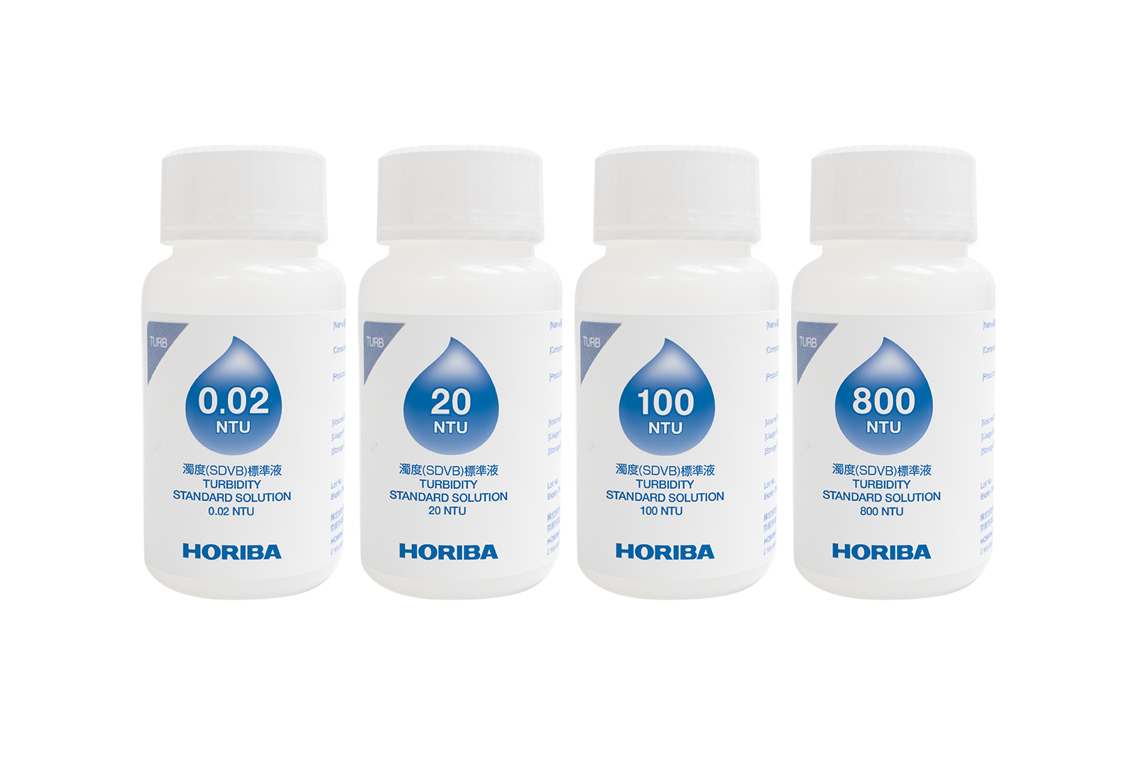 Artikel 896081 Horiba 550-TBP-4 Trübungs Kalibrierlösungsset (0,02; 20; 100 und 800 NTU), jeweils 50 ml Flaschen