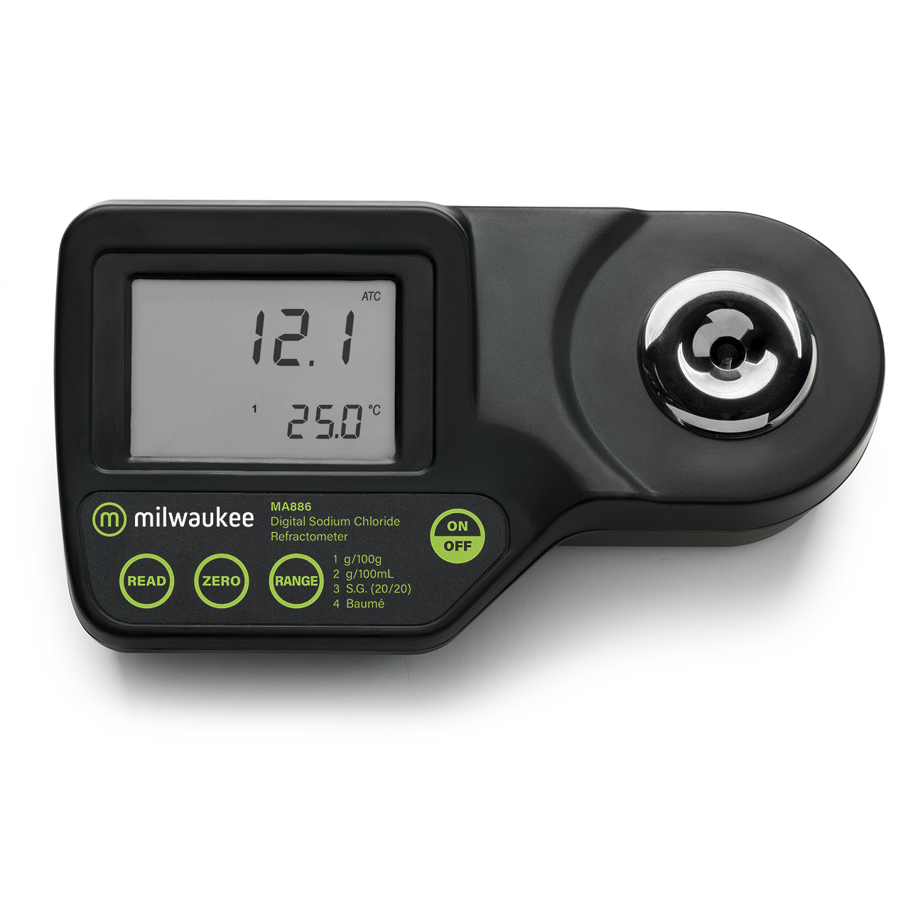 Milwaukee MA886 Digital refractometer for the determination of sodium chloride in food schwarz-grünes Gerät MA886 Refraktometer