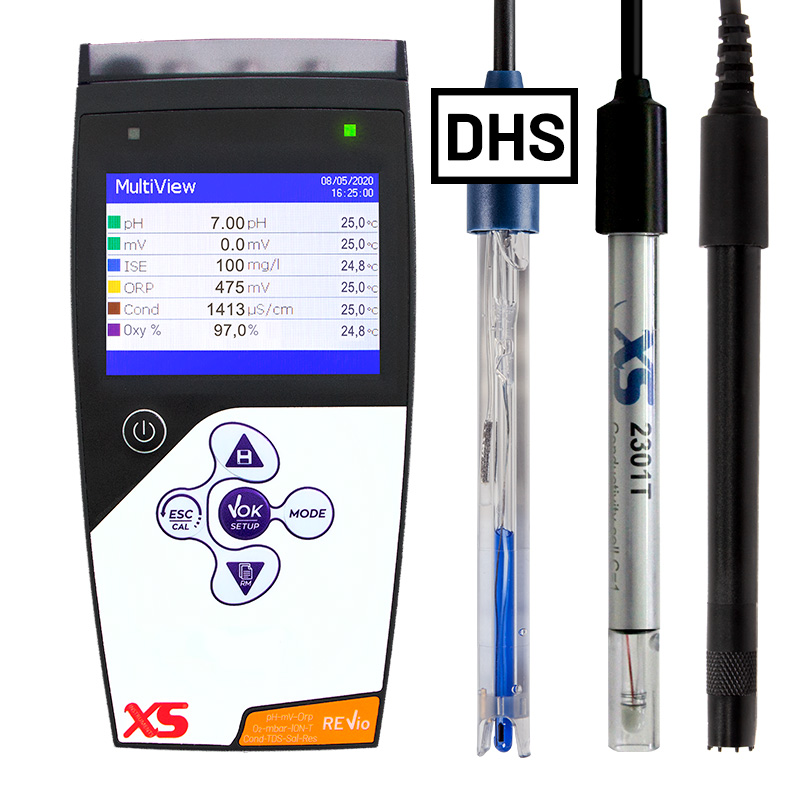 REVIO DHS with digital pH electrode, conductivity measuring cell and oxygen sensor in case