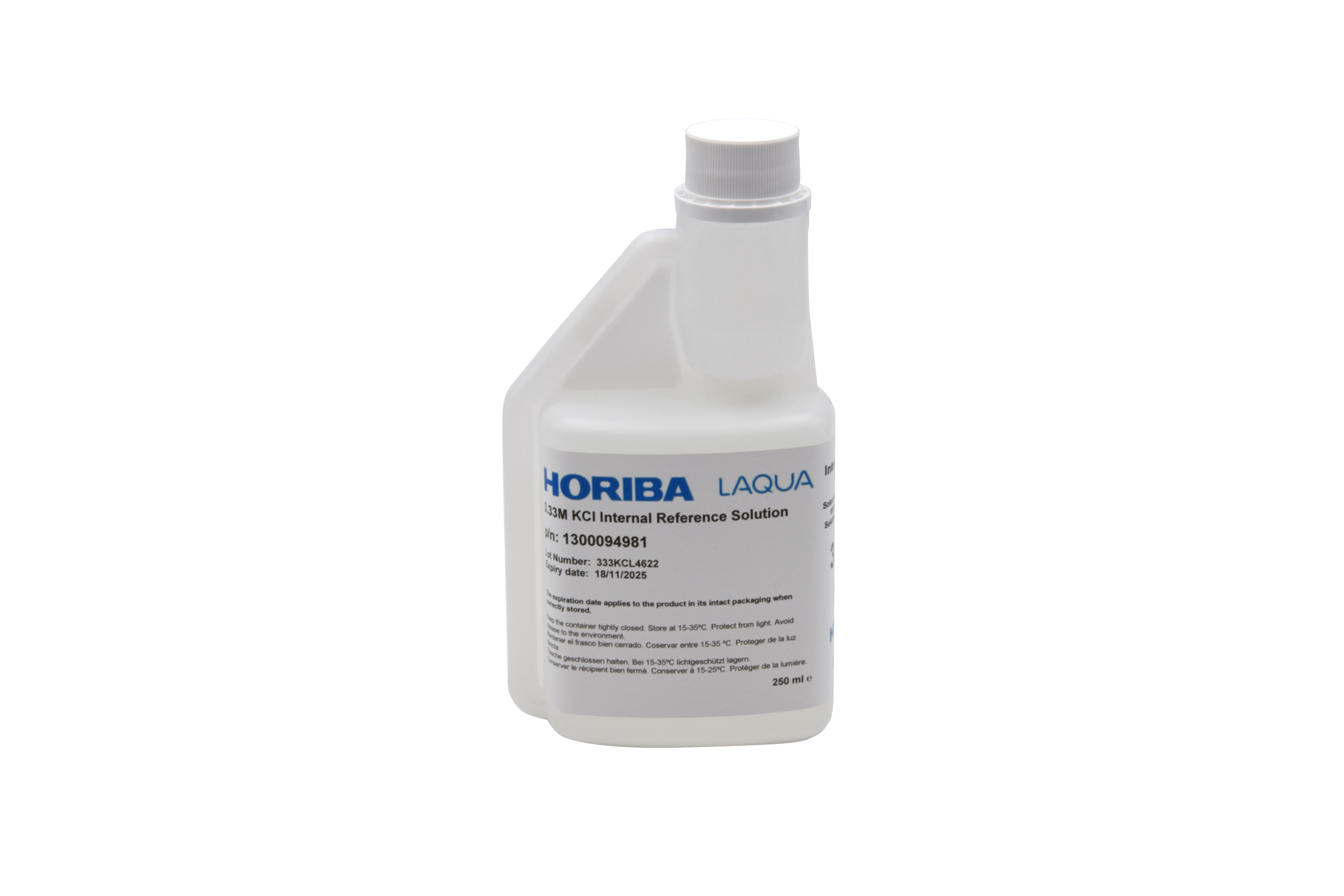 Horiba 3.33M KCL Internal Filling Solution, 250ml dosing bottle for pH electrodes (250-KCL-333M)