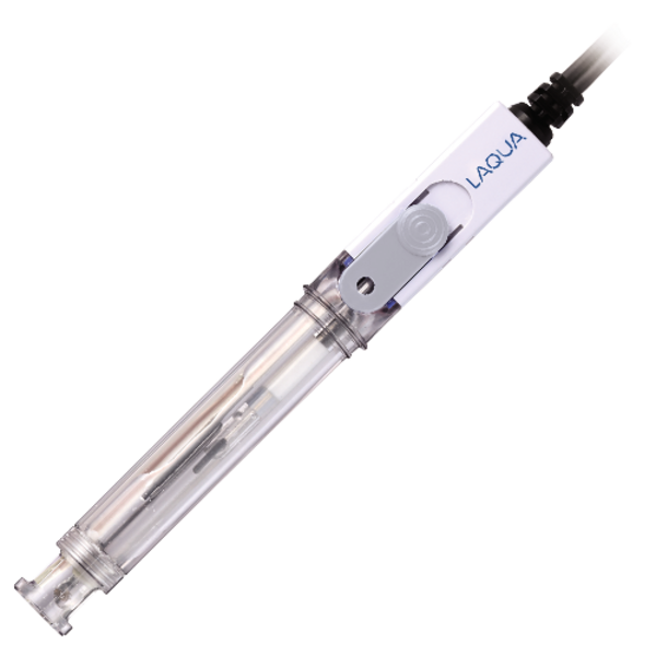 Horiba 9625-10D nachfüllbare pH-Elektrode, Frontansicht mit BNC-Stecker und Kunststoffgehäuse