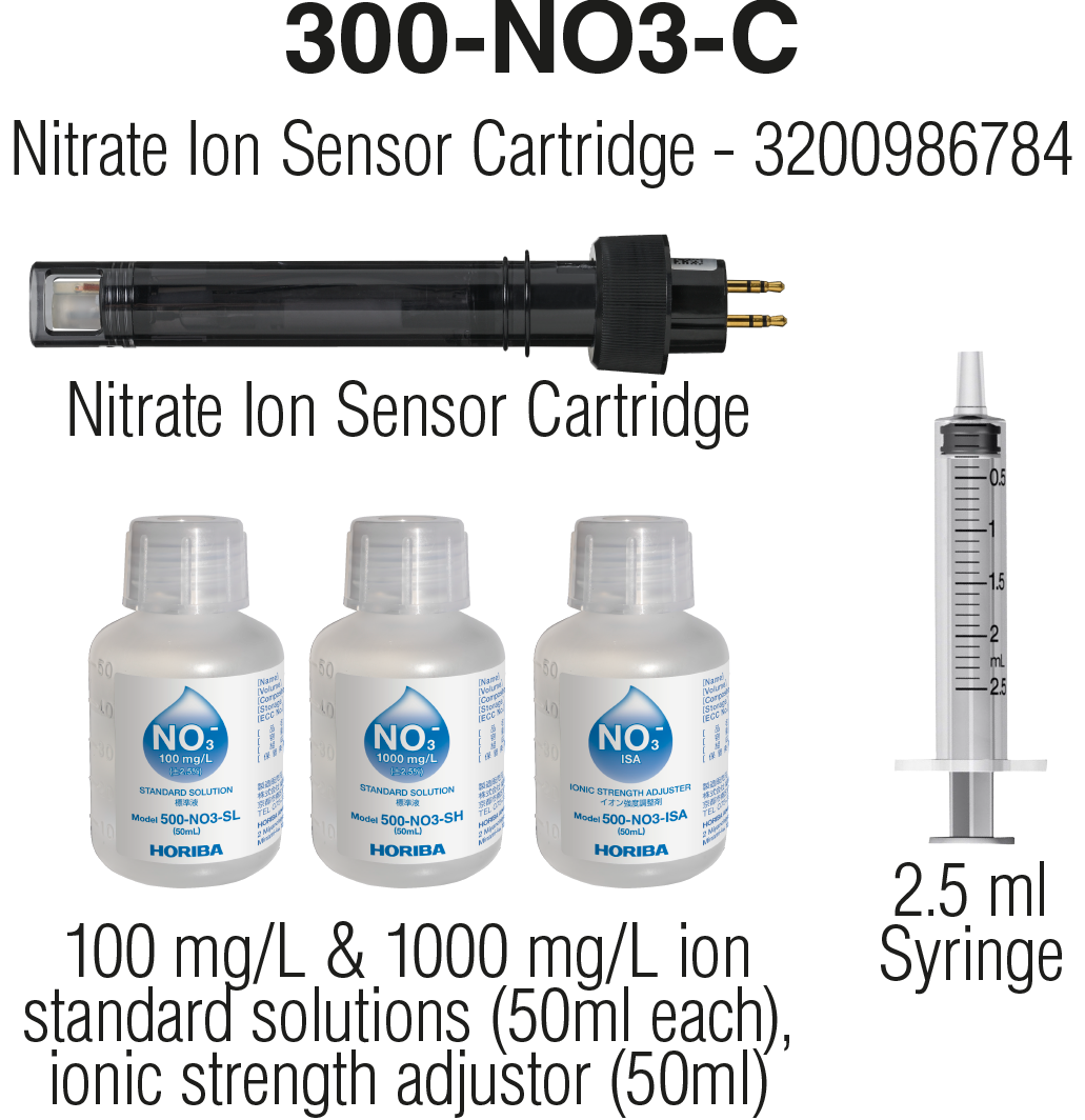 Horiba 300‑NO3‑C Nitrat‑Elektrode im Paket mit Kalibrierlösungen und Spritze