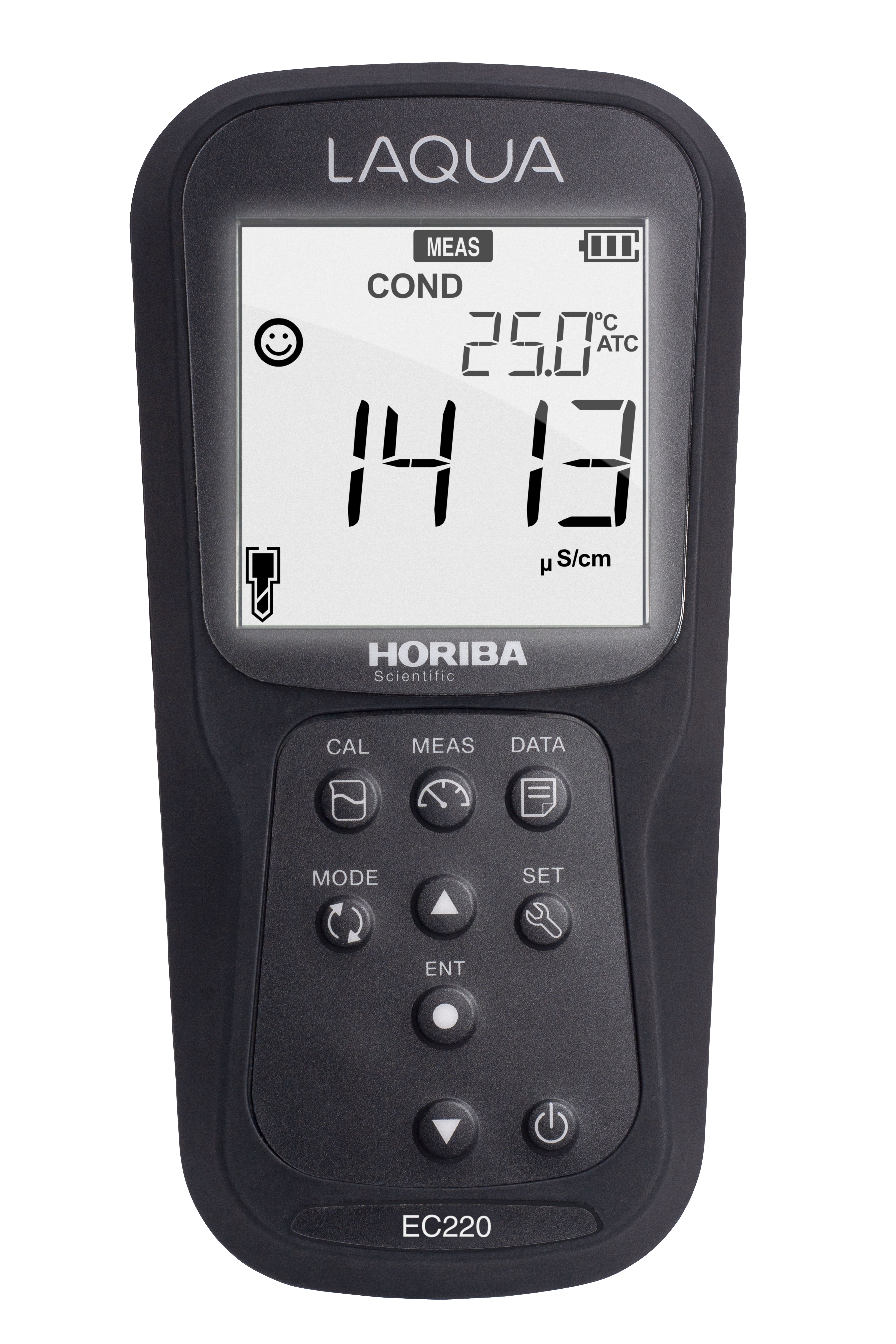 Horiba LAQUA EC220 kit conductivity, TDS, resistance, salinity and temperature hand-held meter with GLP measurement data storage and printer function in carrying case EC220 Gerät LAQUA  in schwarz, Display an