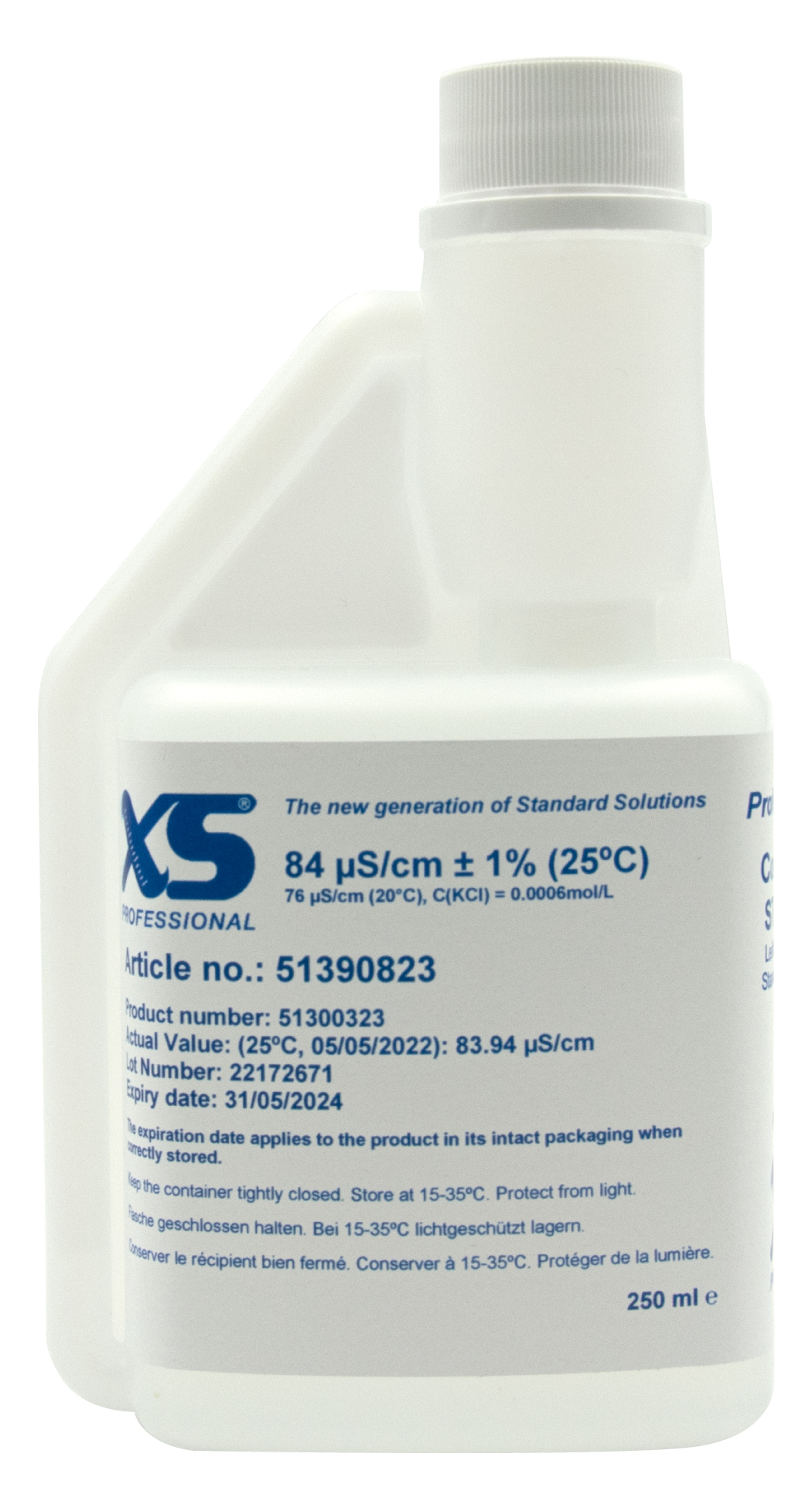 XS Professional 84µS/cm - 250ml conductivity calibration solution with DFM certificate