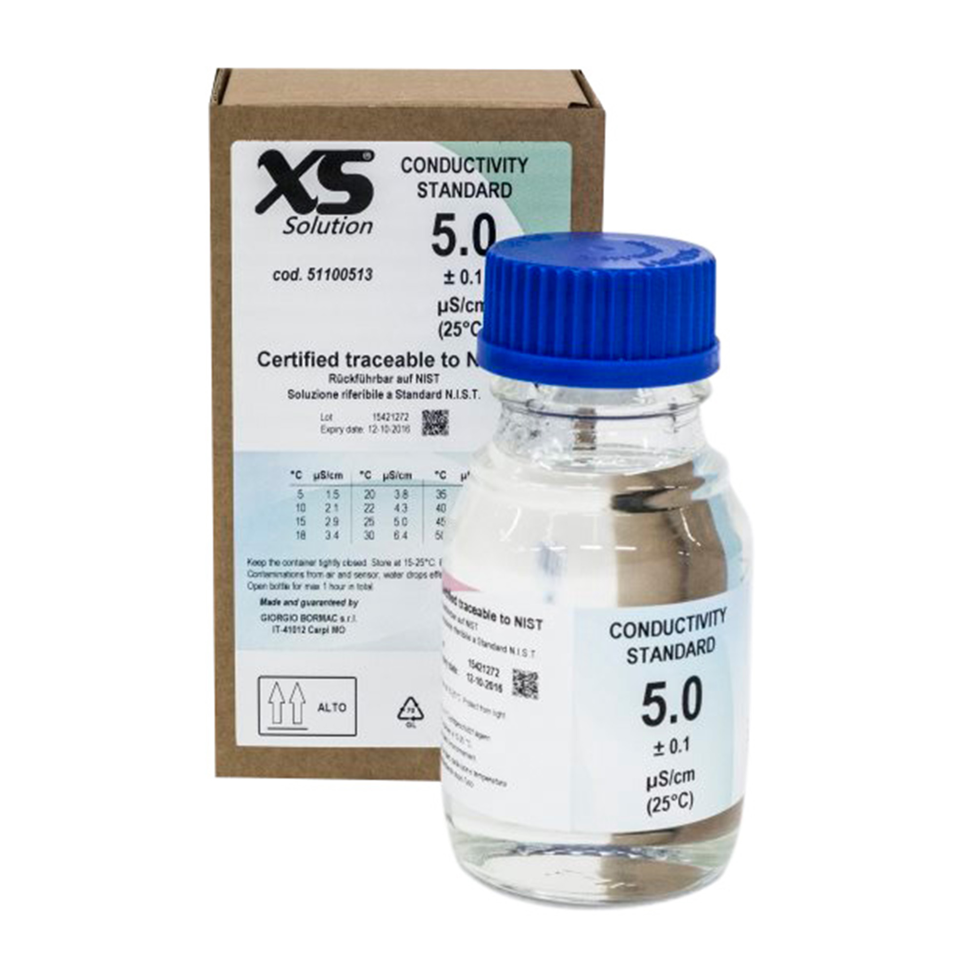 XS Basic 5.0 µS/cm conductivity calibration solution , accuracy +-0.1 µS @25°C, 1 glass bottle à 300ml