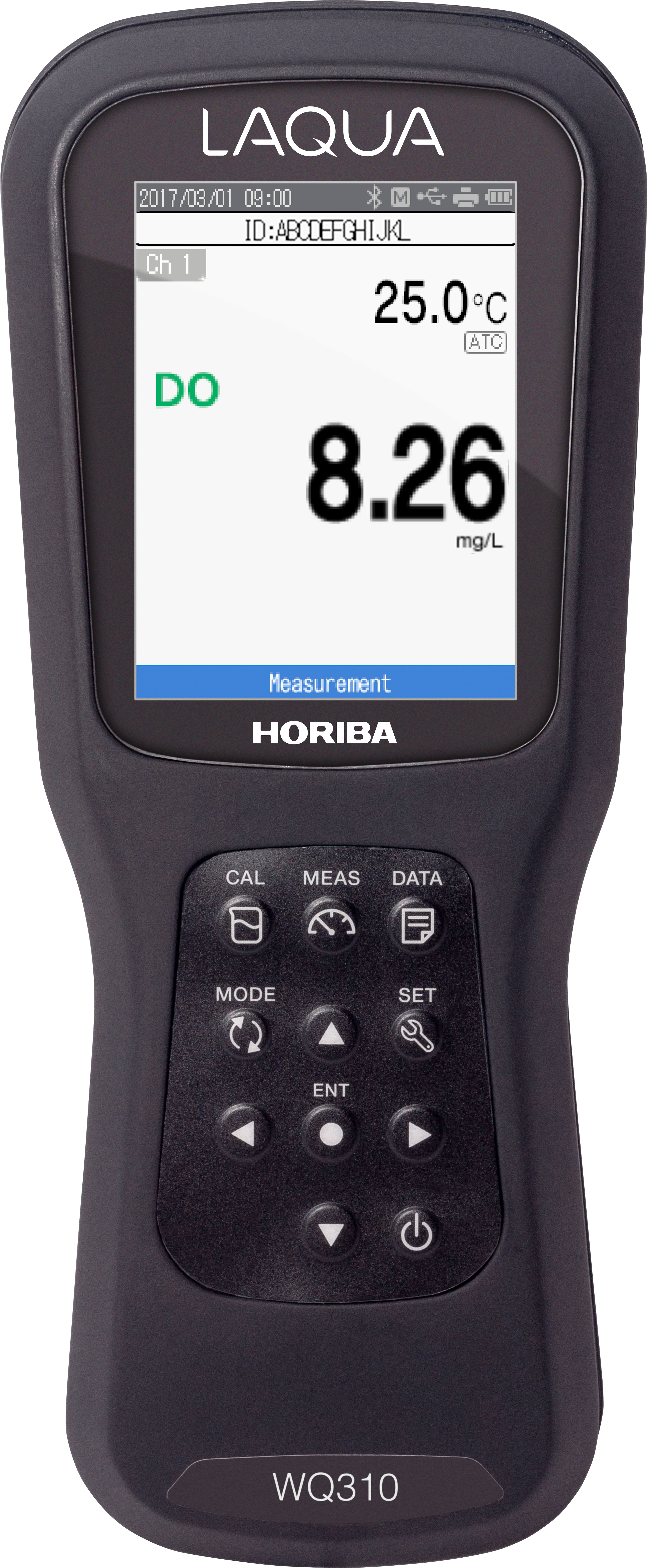 Horiba WQ310 mit gelöster Sauerstoffsonde vorne, DO‑Elektrode montiert, WQ‑300 Serie Digitalmessgerät mit DO‑Sensorkarte