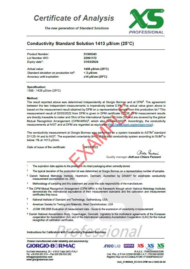 XS Professional DFM‑Zertifikat Kalibrierlösung Beispiel Seite 1