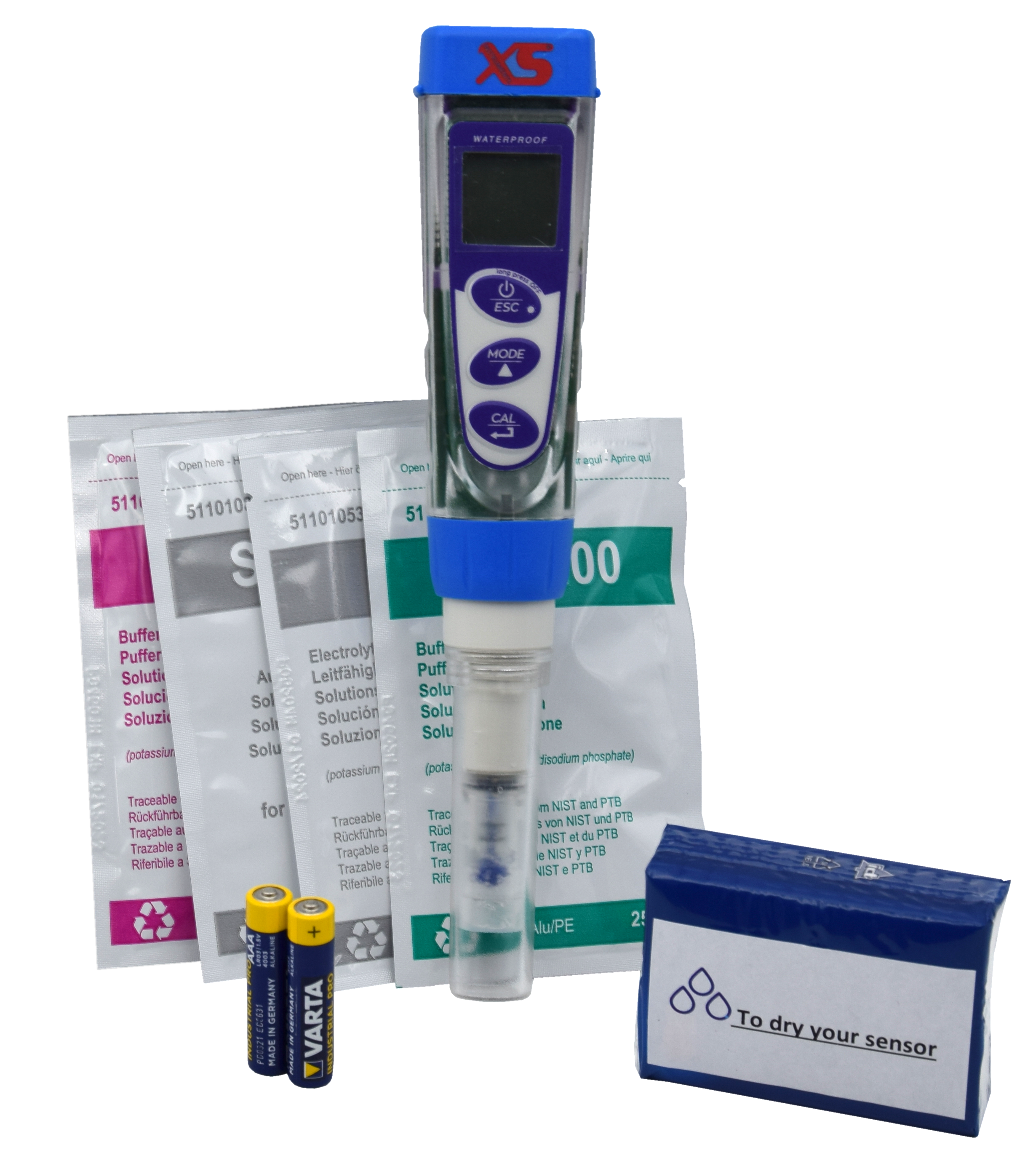 XS PC 5 Tester Kit - Quick tester for pH/mV/conductivity/TDS/salt/temp. measurement Inhalt des PC5 Testers