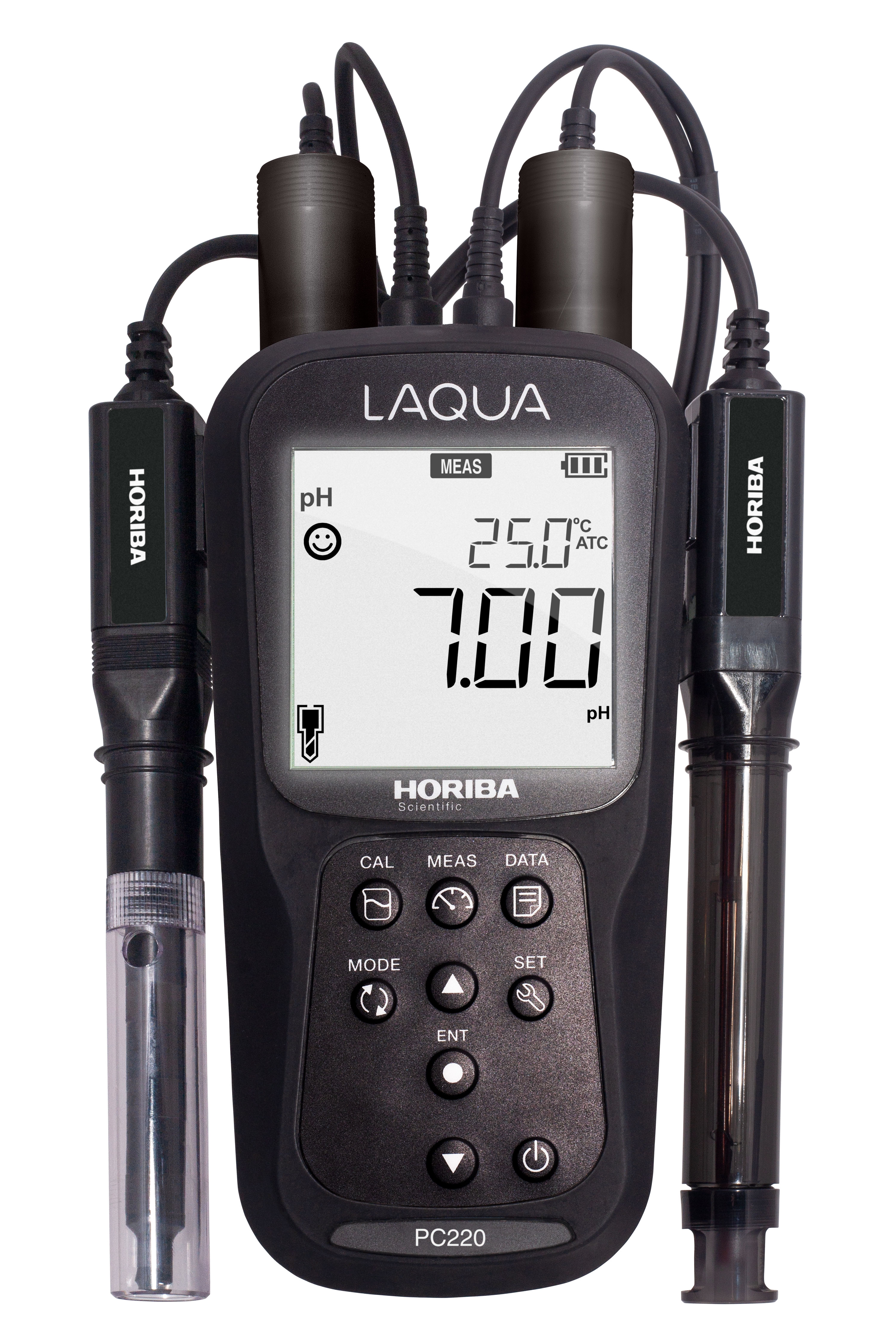 Horiba LAQUA PC220-Kit pH, ORP, conductivity, TDS, salt, resistance and temperature multi handheld meter with GLP data saving and printer function in analysis case