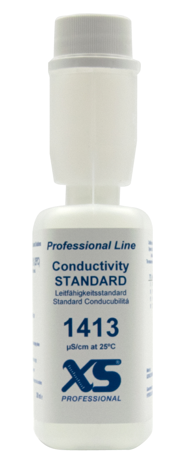 XS Professional 1413µS/cm - 250ml Leitfähigkeitskalibrierlösung Flasche seitlich
