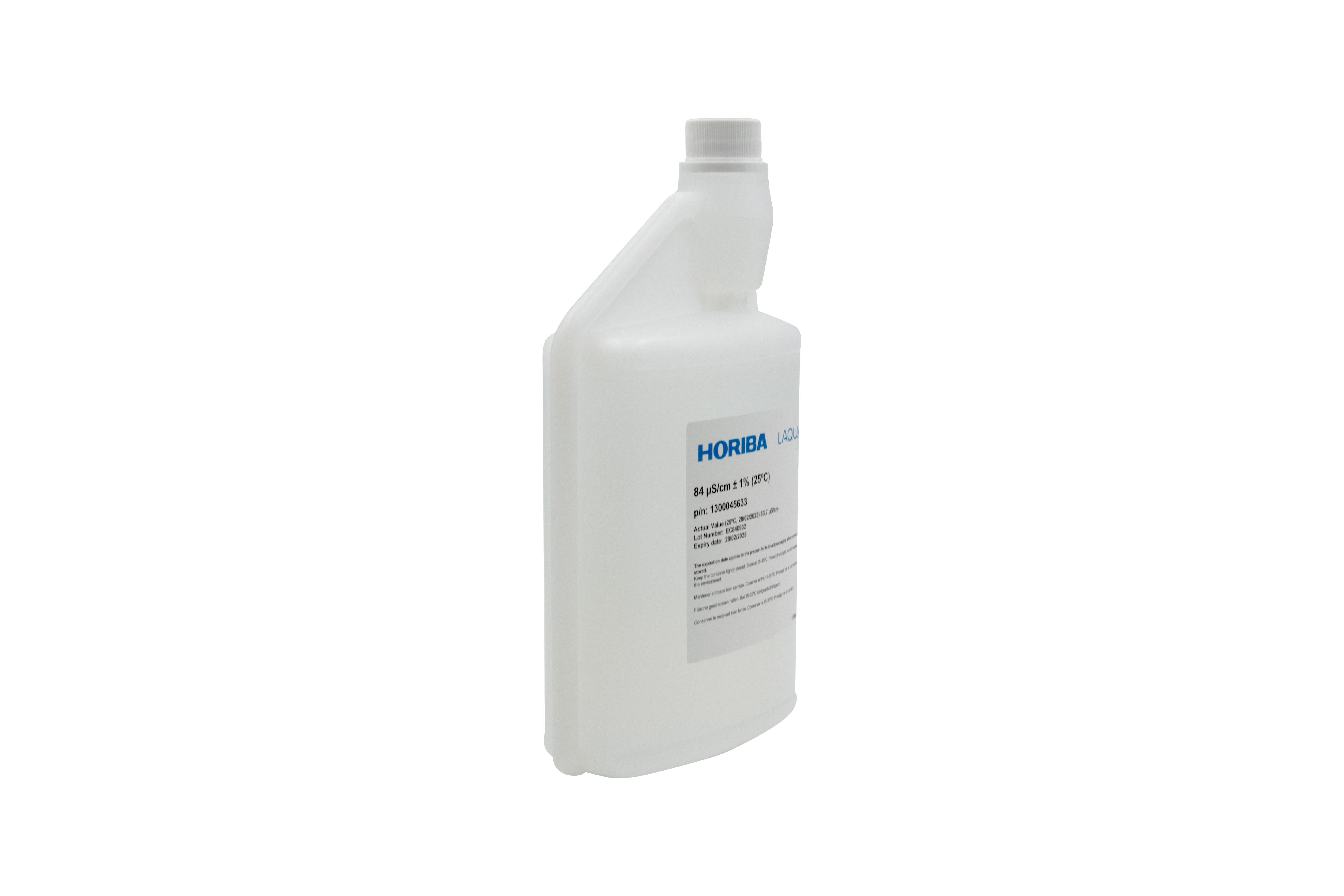 HORIBA 84 μS/cm Leitfähigkeitskalibrierlösung 1000ml, schrägansicht von hinten, Hygiene-Verschluss