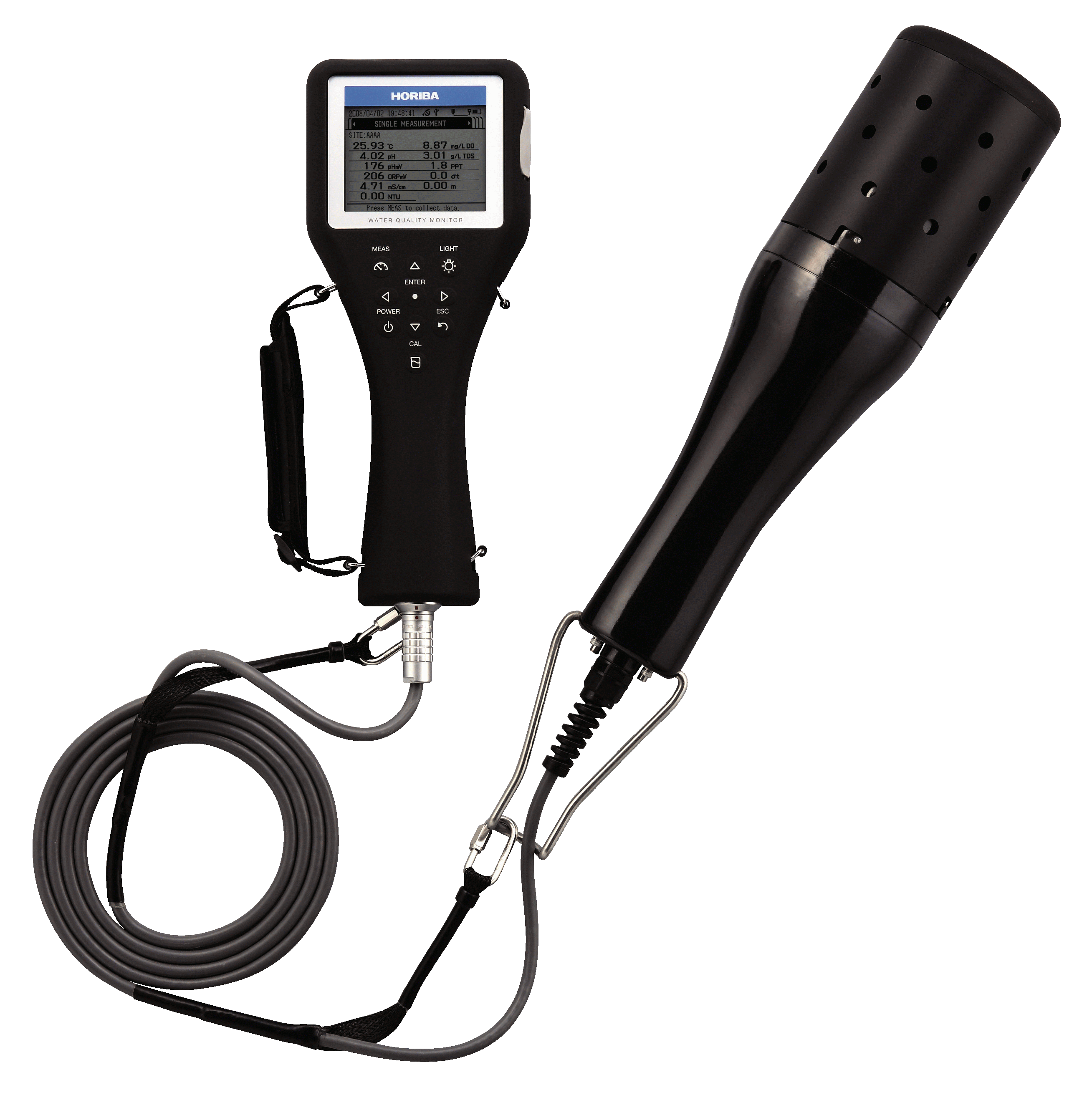 Horiba U-50 Series Multiparameter Water Analysis Professional Instrument optional with GPS and Sea Depth Measurement Horiba U-50 Multiparameter‑Gerät mit Steuer‑Handgriff und Sonde