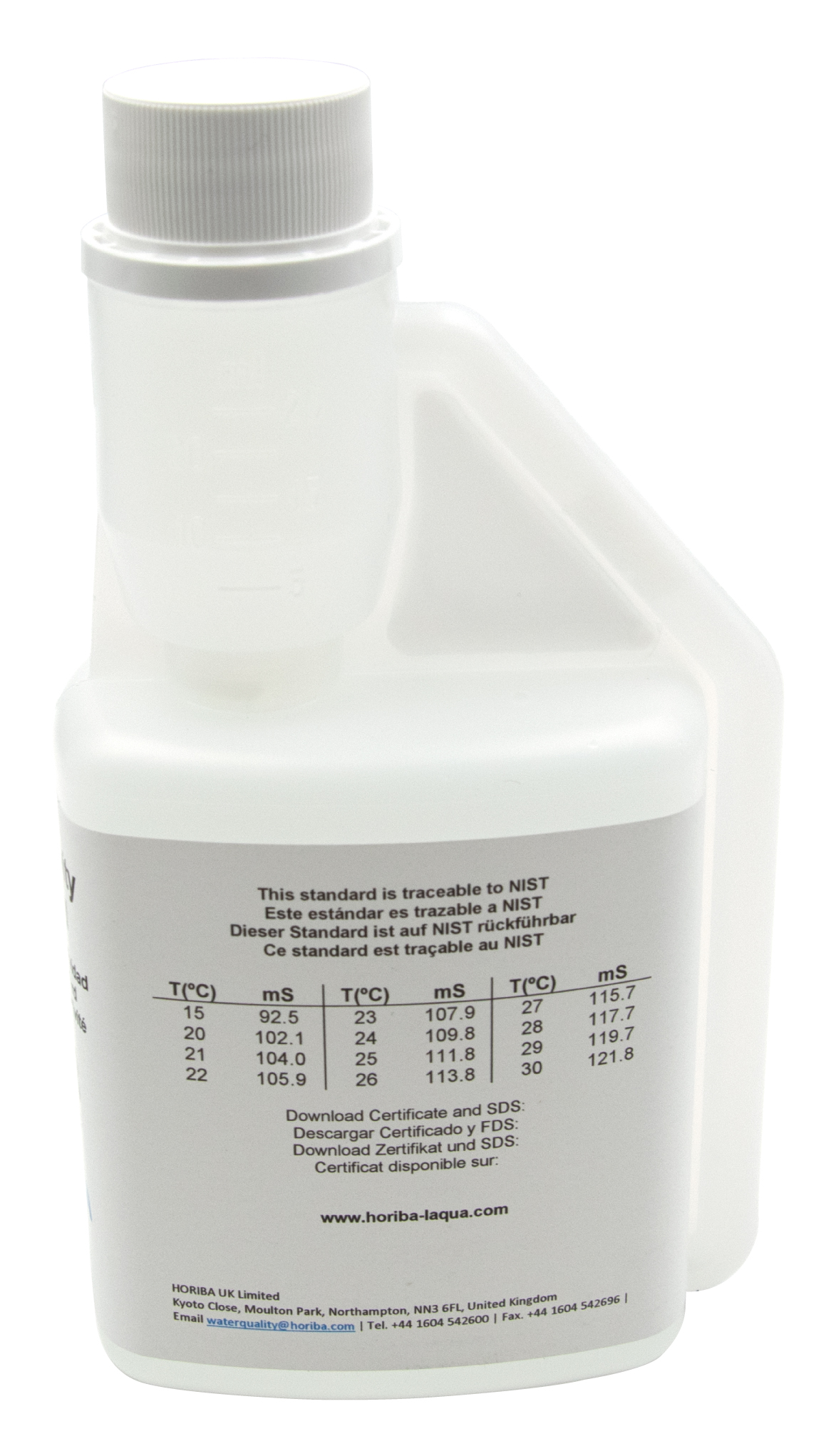 HORIBA Leitfähigkeitslösung 250 ml Flaschenrückseite