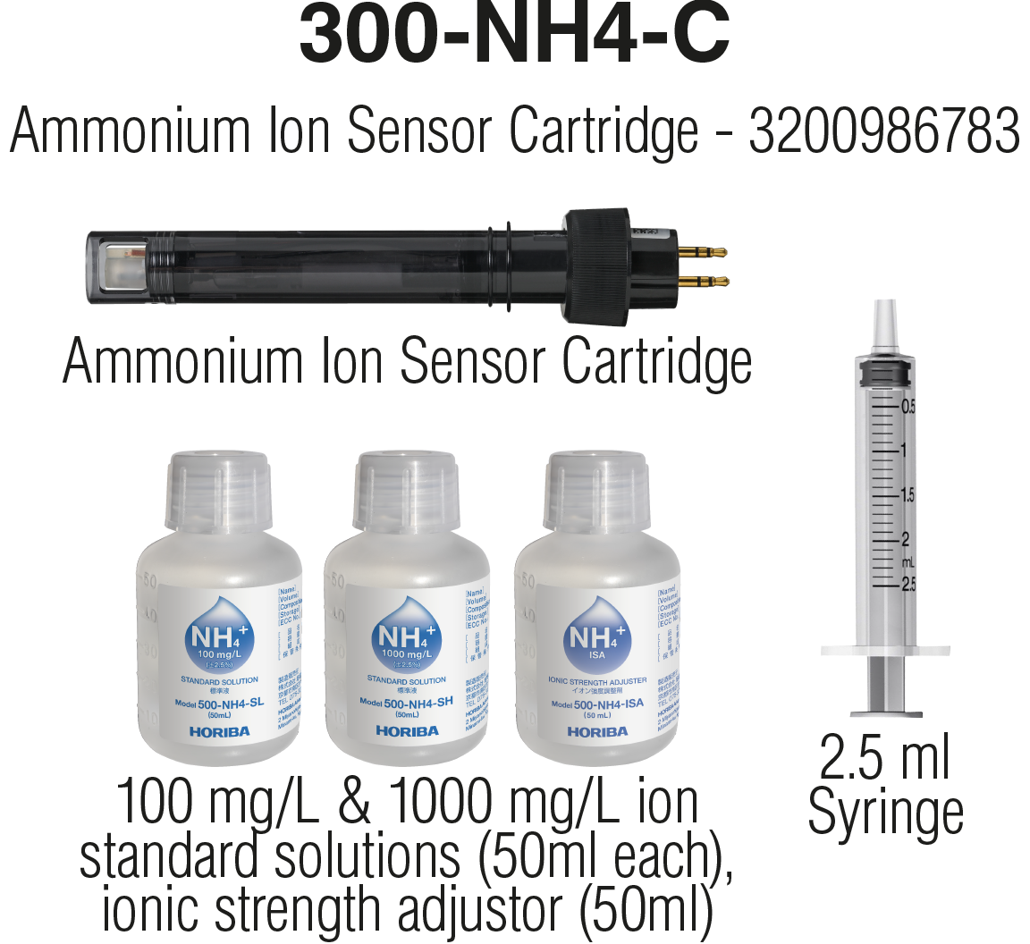 Horiba 300-NH4-C Ammonium Ionensensor-Kartusche, mit Zubehör, für LAQUA WQ‑300 Serie