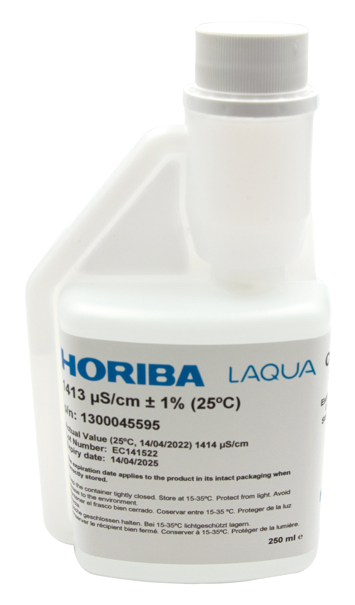 HORIBA 1413 µS/cm Leitfähigkeitskalibrierlösung weißer Schraubverschluss sichtbar