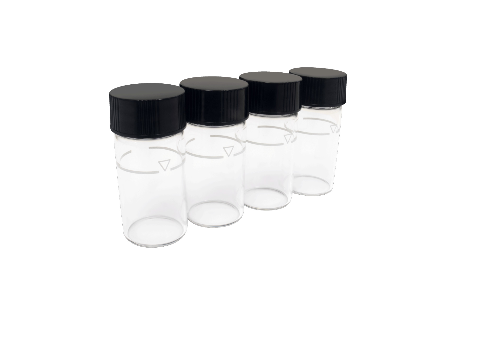 Artikel 896085 Horiba TB220-VIAL 4SET Probenfläschchen Set mit 4 leeren Probenfläschchen für TB-220 rechts schräg aufgereiht Draufsicht