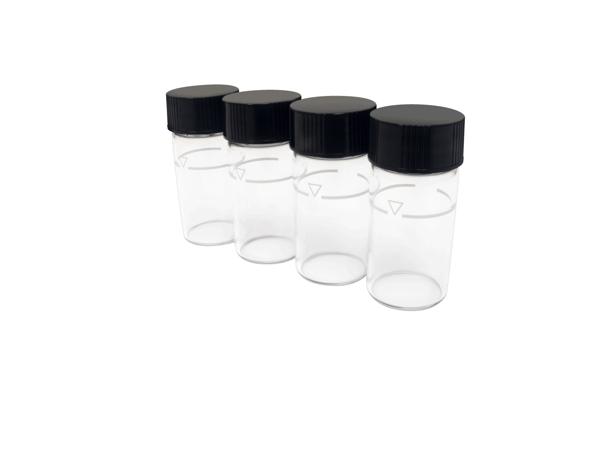 Artikel 896085 Horiba TB220-VIAL 4SET Probenfläschchen Set mit 4 leeren Probenfläschchen für TB-220 links schräg aufgereiht Draufsicht