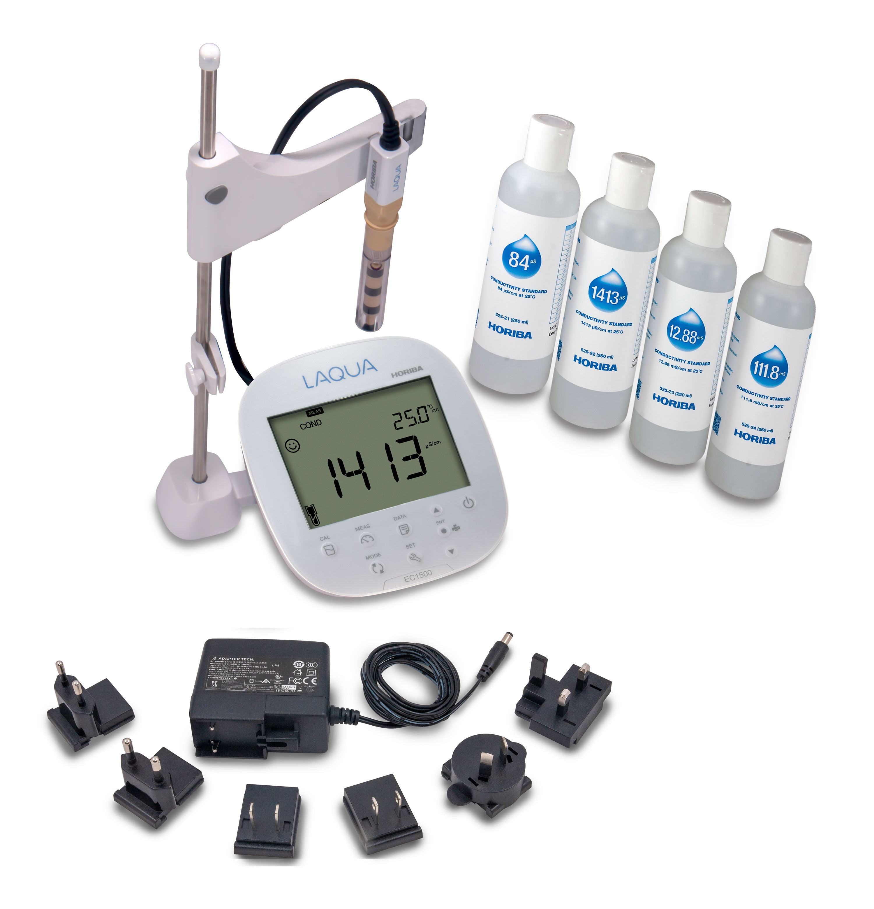 Horiba LAQUA EC1500 Single Channel Meter Starter Kit Horiba LAQUA EC1500 Laborgerät mit Netzteil, Elektrodenständer und Standardlösungen