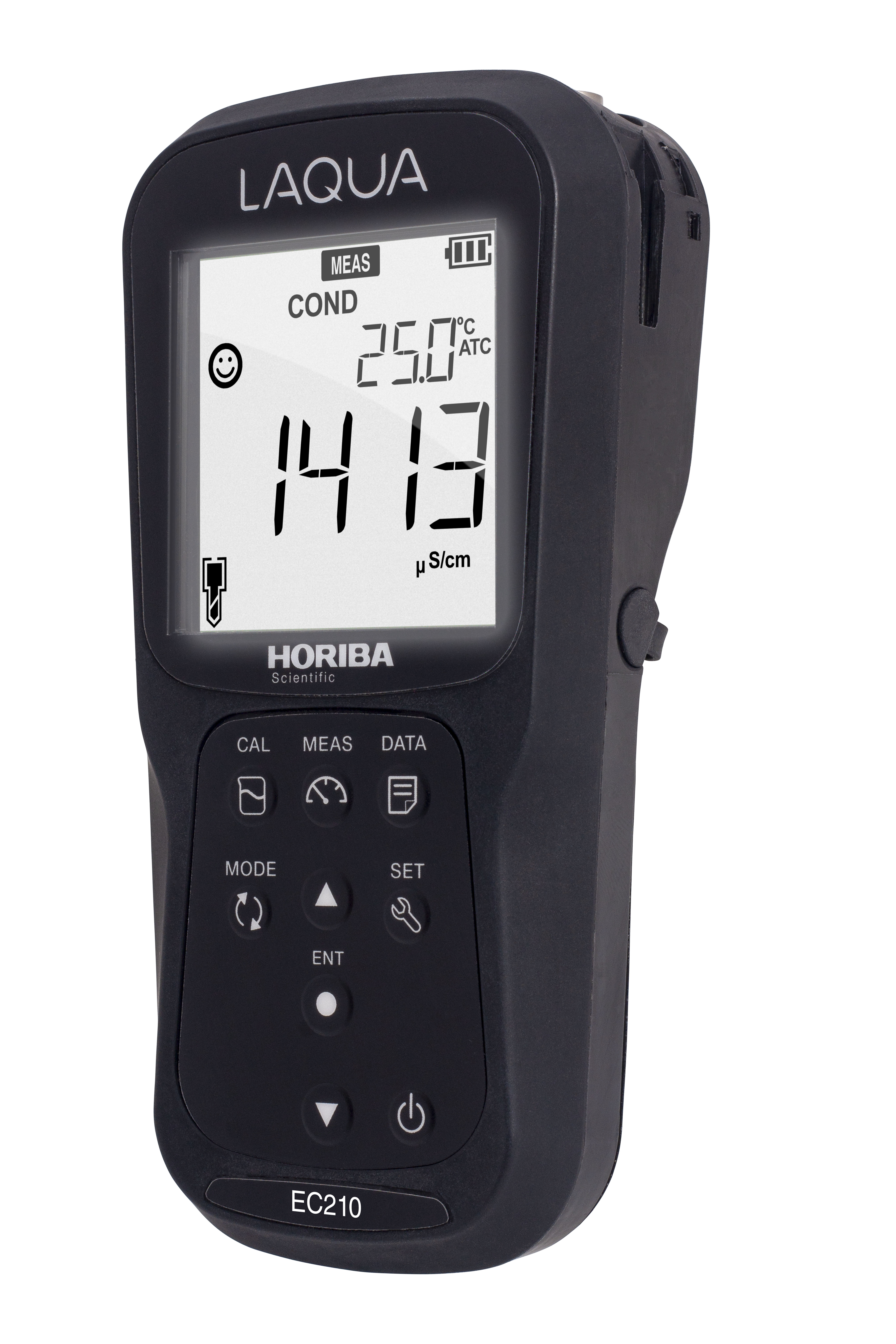 Horiba LAQUA EC210 Handmessgerät frontale Ansicht, LED Display und Steuertasten sichtbar