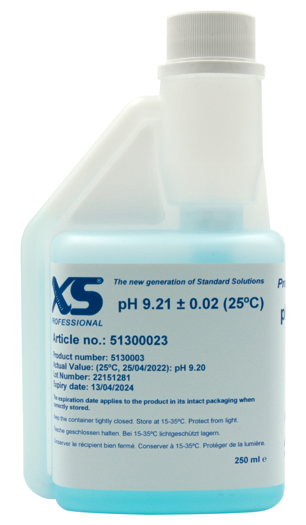 XS Professional pH 9.21 (±0.01pH @25°C) - 250ml pH buffer solution with DAkkS certificate