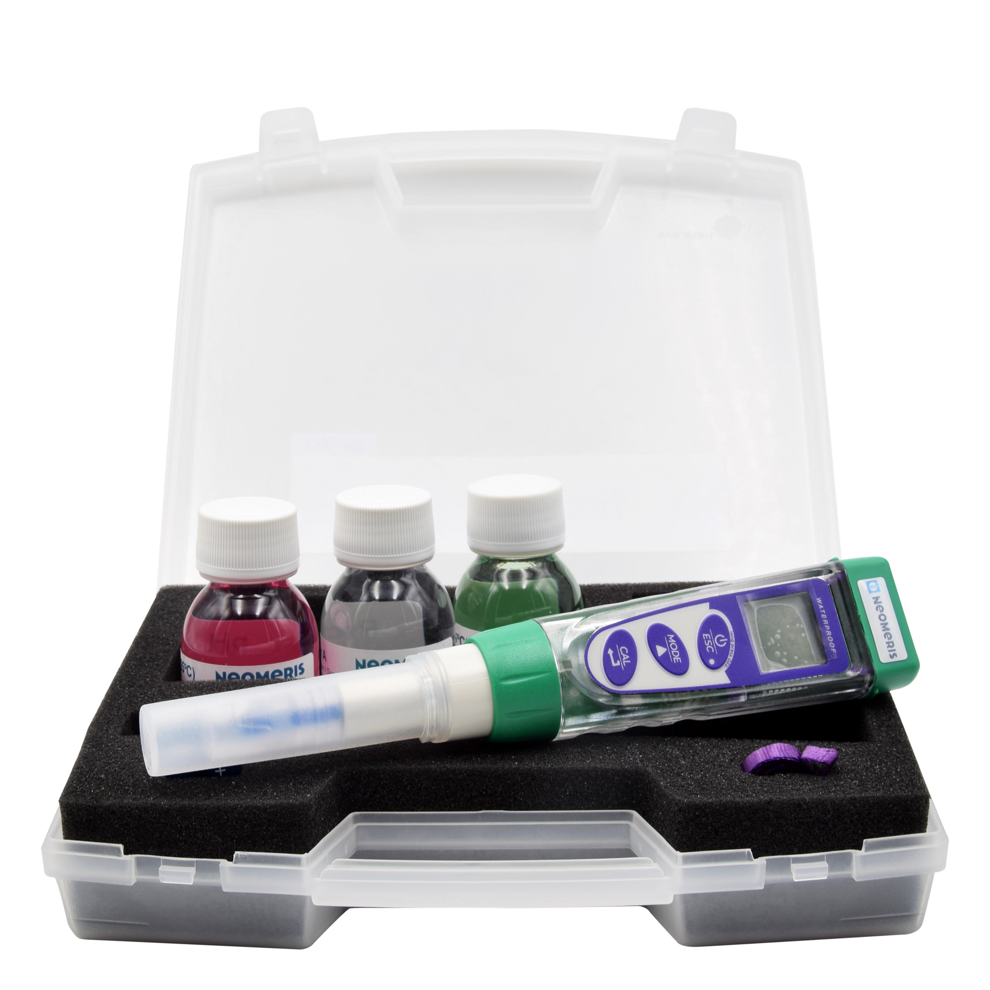 XS pH 5 Tester in carrying case - Hand tester for determining the pH value and temperature pH 5  Tester im Tragekoffer, offener Koffer mit gut sichtbaren Inhalt