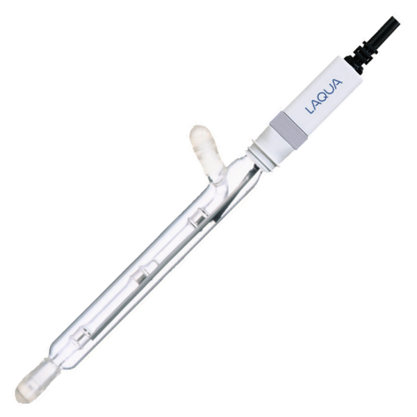 Horiba 3573-10C, conductivity measuring cell (Flow Type) Horiba 3573-10C Leitfähigkeitsmesszelle Durchflusstyp mit Glaskörper Frontansicht, k=10 für hohe Leitfähigkeit