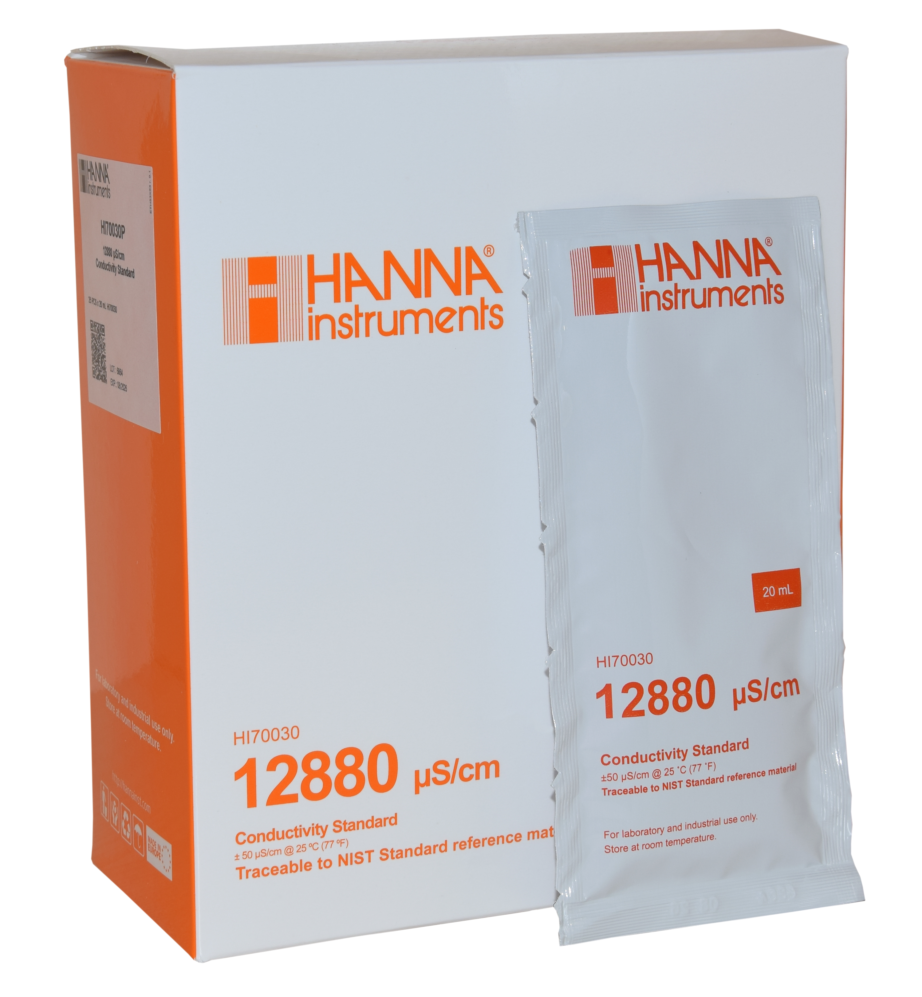 HANNA calibration solution conductivity 12880 µS/cm, 25 x 20mL bags (HI70030P)