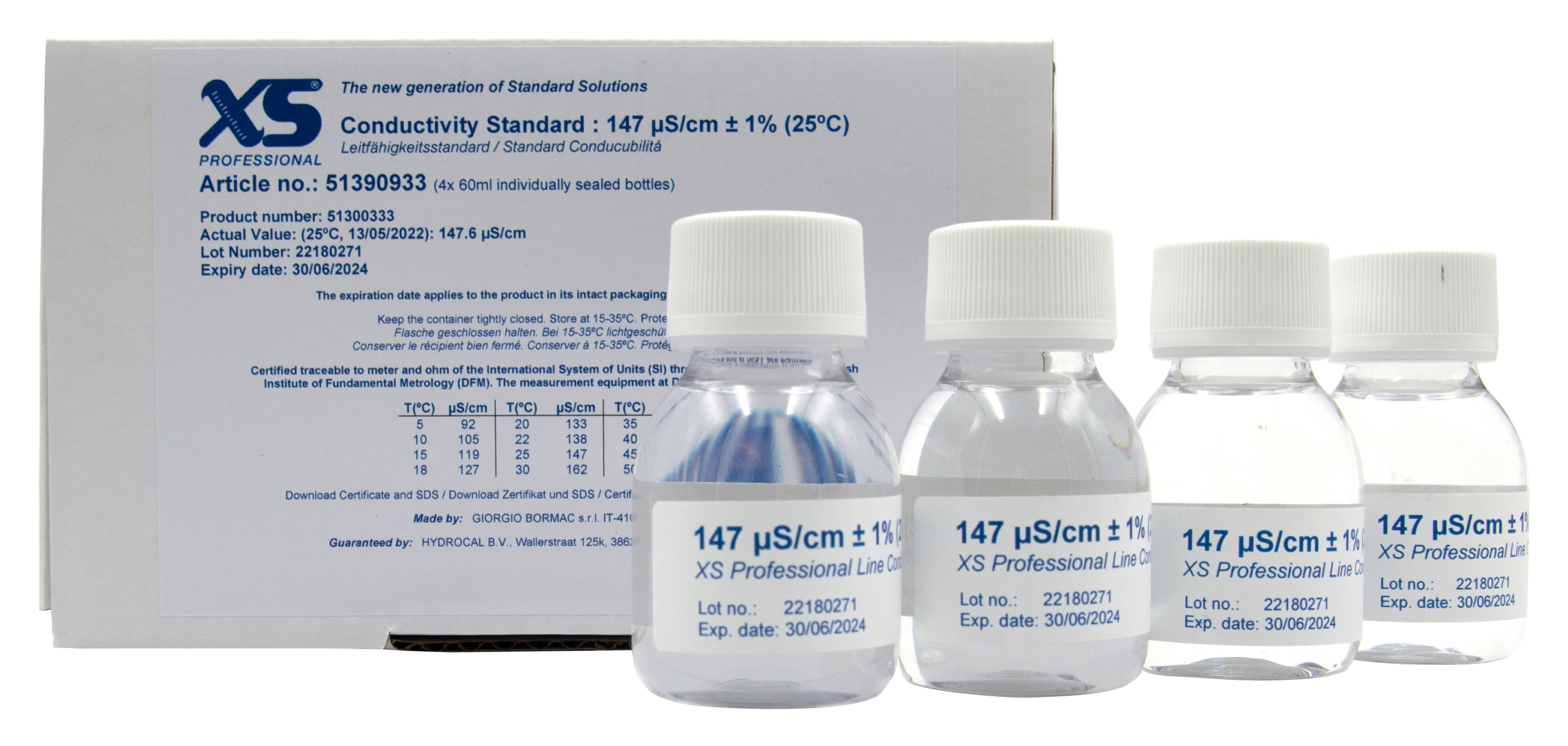 Professional 147µS/cm - 4x 60ml Leitfähigkeitskalibrierlösung  4 x 60 ml
